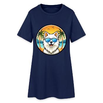 Japanischer Spitz Hund Rasse Cartoon Sonnenbrille Strand - Frauen T-Shirt-Kleid - Light Navy - Vorne