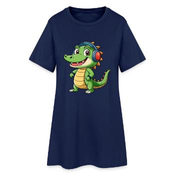 Crocodile Funny Cartoon Character Headphone Music - Women’s T-Shirt Dress - light navy - Front