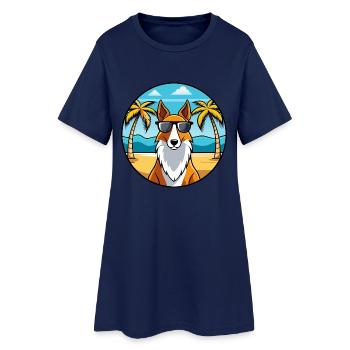 Smooth Collie Chien Race Dessin Animé Lunettes de Soleil Plage - Robe T-shirt Femme - marine clair - Devant