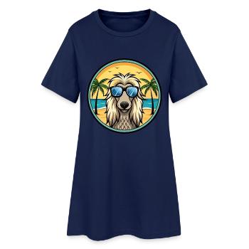Afghanischer Windhund Hunderasse Cartoon Sonnenbrille Strand - Frauen T-Shirt-Kleid - Light Navy - Vorne