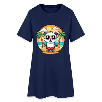 Panda Lustige Cartoon Sommer Strand Sonnenbrille - Frauen T-Shirt-Kleid - Light Navy - Vorne