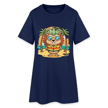 Igel Lustige Cartoon Sommer Strand Sonnenbrille - Frauen T-Shirt-Kleid - Light Navy - Vorne