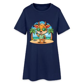 Antelope Funny Cartoon Summer Beach Sunglasses - Women’s T-Shirt Dress - light navy - Front