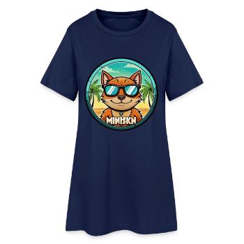 Minskin Katzenrasse Cartoon Sonnenbrille Strand - Frauen T-Shirt-Kleid - Light Navy - Vorne