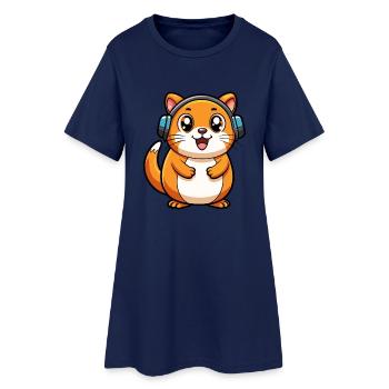 Hamster Lustige Zeichentrickfigur Kopfhörer Musik - Frauen T-Shirt-Kleid - Light Navy - Vorne