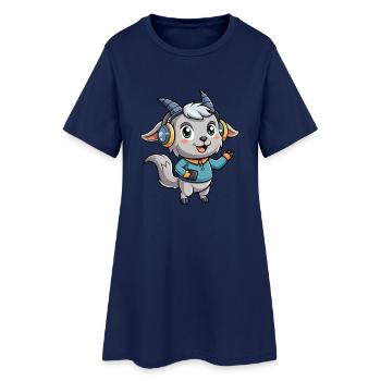 Goat Funny Cartoon Character Headphone Music - Women’s T-Shirt Dress - light navy - Front