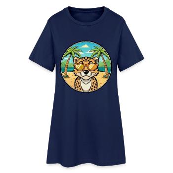 Leopard Cur Hund Rasse Cartoon Sonnenbrille Strand - Frauen T-Shirt-Kleid - Light Navy - Vorne