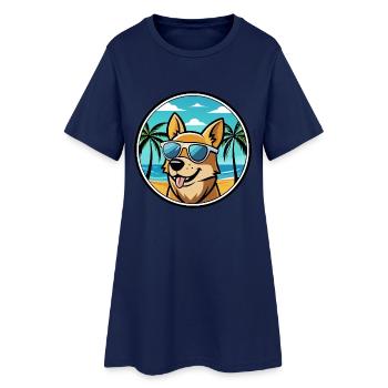 Portugiesische Podengo Hunderasse Cartoon Sonnenbrille - Frauen T-Shirt-Kleid - Light Navy - Vorne