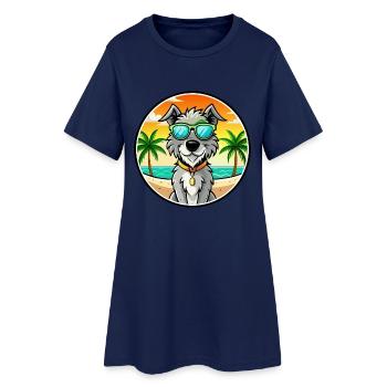 Irischer Wolfshund Hunderasse Cartoon Sonnenbrille Strand - Frauen T-Shirt-Kleid - Light Navy - Vorne