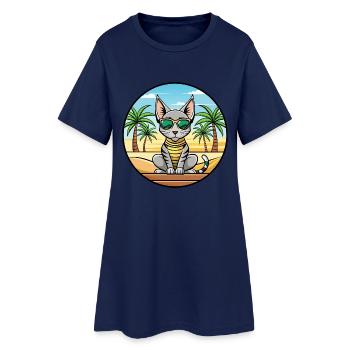 Ägyptische Mau-Katzenrasse Cartoon-Sonnenbrille Strand - Frauen T-Shirt-Kleid - Light Navy - Vorne