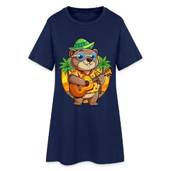 Drôle marmotte d’été plage lunettes de soleil hawaïenne - Robe T-shirt Femme - marine clair - Devant