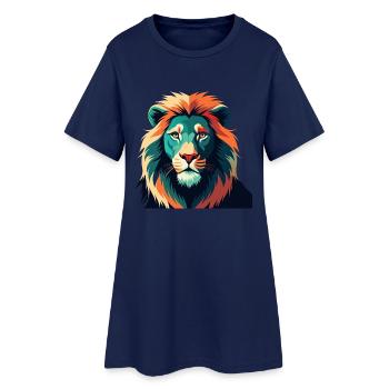 Lion Cartoon Character Colorful Pet Animal - Women’s T-Shirt Dress - light navy - Front