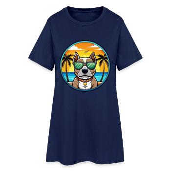 American Pitbull Terrier Hunderasse Cartoon Beach - Frauen T-Shirt-Kleid - Light Navy - Vorne