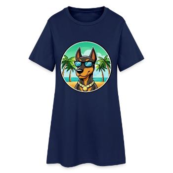 Doberman Pinscher Dog Breed Cartoon Sunglass Beach - Women’s T-Shirt Dress - light navy - Front