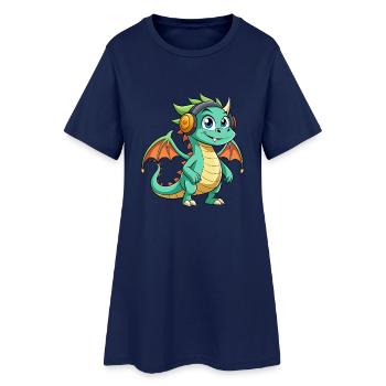 Drache Lustige Zeichentrickfigur Kopfhörer Musik - Frauen T-Shirt-Kleid - Light Navy - Vorne