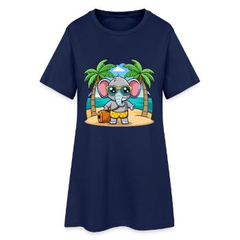 Elefant Lustige Cartoon Sommer Strand Sonnenbrille - Frauen T-Shirt-Kleid - Light Navy - Vorne