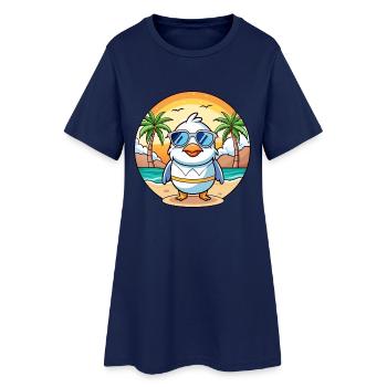 Möwe Lustige Cartoon Sommer Strand Sonnenbrille - Frauen T-Shirt-Kleid - Light Navy - Vorne