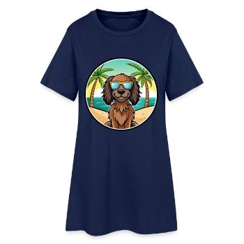 Deutsch Langhaar Vorstehhund Rasse Cartoon Strand - Frauen T-Shirt-Kleid - Light Navy - Vorne