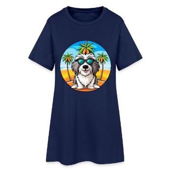 Bearded Collie Chien Race Dessin Animé Lunettes de Soleil Plage - Robe T-shirt Femme - marine clair - Devant