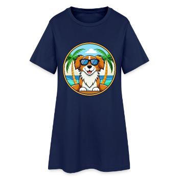 Nederlandse Kooikerhondje Dog Breed Cartoon Beach - Women’s T-Shirt Dress - light navy - Front