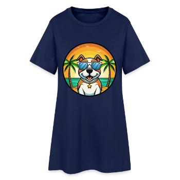 Pitbull Hund Rasse Cartoon Sonnenbrille Strand - Frauen T-Shirt-Kleid - Light Navy - Vorne