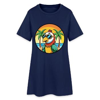 Papagei Lustige Cartoon Sommer Strand Sonnenbrille Cool - Frauen T-Shirt-Kleid - Light Navy - Vorne