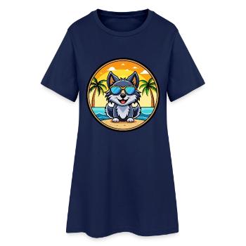 Schipperke Dog Breed Cartoon Sunglasses Beach - Women’s T-Shirt Dress - light navy - Front