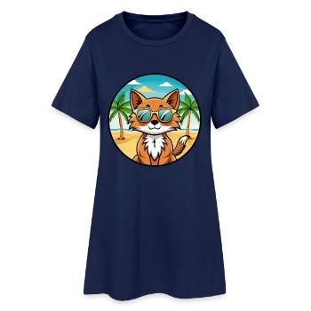 Somali Katzenrasse Cartoon Kawaii Sonnenbrille Strand - Frauen T-Shirt-Kleid - Light Navy - Vorne