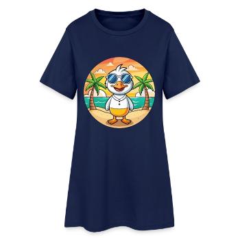Goose Funny Cartoon Summer Beach Sunglasses - Women’s T-Shirt Dress - light navy - Front