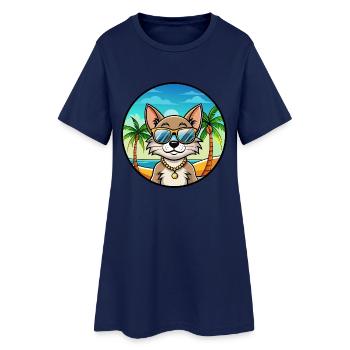 Brasilianisch Kurzhaar Katzenrasse Cartoon Sonnenbrille - Frauen T-Shirt-Kleid - Light Navy - Vorne