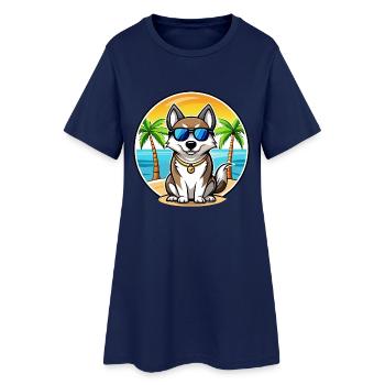 Lunettes de soleil de dessin animé Laika Dog Breed de Sibérie orientale - Robe T-shirt Femme - marine clair - Devant