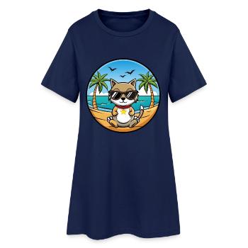 Zypern Katzenrasse Cartoon Sonnenbrille Strand - Frauen T-Shirt-Kleid - Light Navy - Vorne