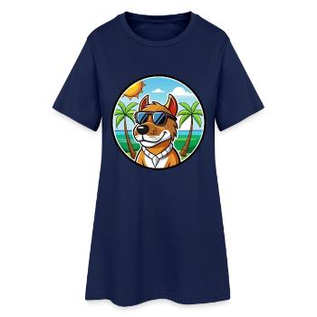 Norwegian Hound Dunker Dog Breed Cartoon Beach - Women’s T-Shirt Dress - light navy - Front