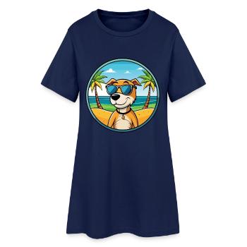 Auvergne Pointing Dog Breed Cartoon Sunglass Beach - Women’s T-Shirt Dress - light navy - Front