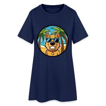 Billy Hunderasse Cartoon Sonnenbrille Strand - Frauen T-Shirt-Kleid - Light Navy - Vorne