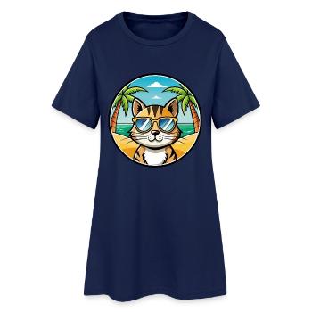 Domestic Cat Breed Cartoon Sunglasses Beach - Women’s T-Shirt Dress - light navy - Front