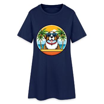 St Bernard Dog Breed Cartoon Sunglasses Beach - Women’s T-Shirt Dress - light navy - Front
