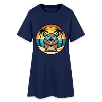 Biber Lustige Cartoon Sommer Strand Sonnenbrille Cool - Frauen T-Shirt-Kleid - Light Navy - Vorne