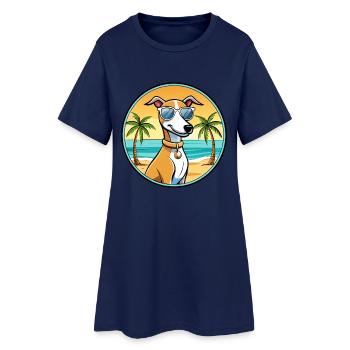Englischer Whippet Hund Rasse Cartoon Sonnenbrille Strand - Frauen T-Shirt-Kleid - Light Navy - Vorne