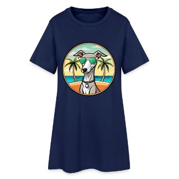 Englischer Whippet Hund Rasse Cartoon Sonnenbrille Strand - Frauen T-Shirt-Kleid - Light Navy - Vorne