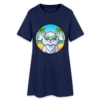 Weiße Langhaarkatze Persische Katzenrasse Cartoon Strand - Frauen T-Shirt-Kleid - Light Navy - Vorne