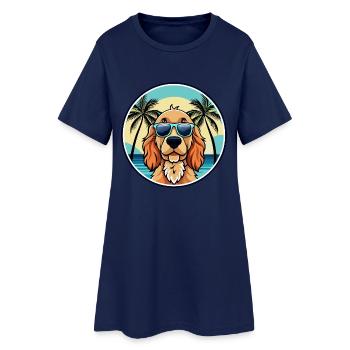 Cocker anglais Spaniel Chien Race Dessin Animé Plage - Robe T-shirt Femme - marine clair - Devant