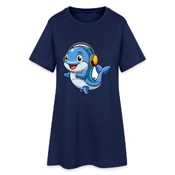 Whale Funny Cartoon Character Headphone Music - Women’s T-Shirt Dress - light navy - Front