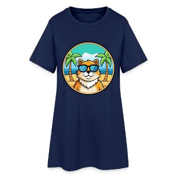 Ragamuffin Katzenrasse Cartoon Sonnenbrille Strand - Frauen T-Shirt-Kleid - Light Navy - Vorne
