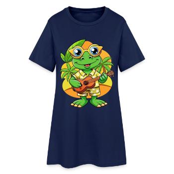 Drôle Grenouille Dessin Animé Plage D’été Lunettes De Soleil Guitare - Robe T-shirt Femme - marine clair - Devant