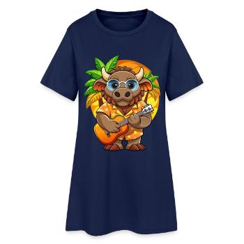 Lustige Bison Cartoon Sommer Strand Sonnenbrille Gitarre - Frauen T-Shirt-Kleid - Light Navy - Vorne