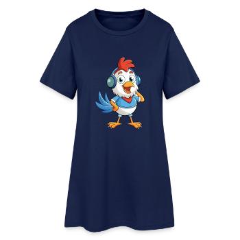 Chicken Funny Cartoon Character Headphone Music - Women’s T-Shirt Dress - light navy - Front