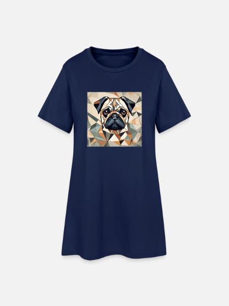 Polygon Mops Porträt - Frauen T-Shirt-Kleid - Light Navy