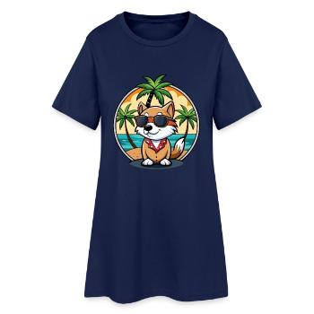 Kai Ken Hunderasse Cartoon Sonnenbrille Strand - Frauen T-Shirt-Kleid - Light Navy - Vorne