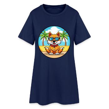 Chinesische kaiserliche Hunderasse Cartoon Sonnenbrille Strand - Frauen T-Shirt-Kleid - Light Navy - Vorne
